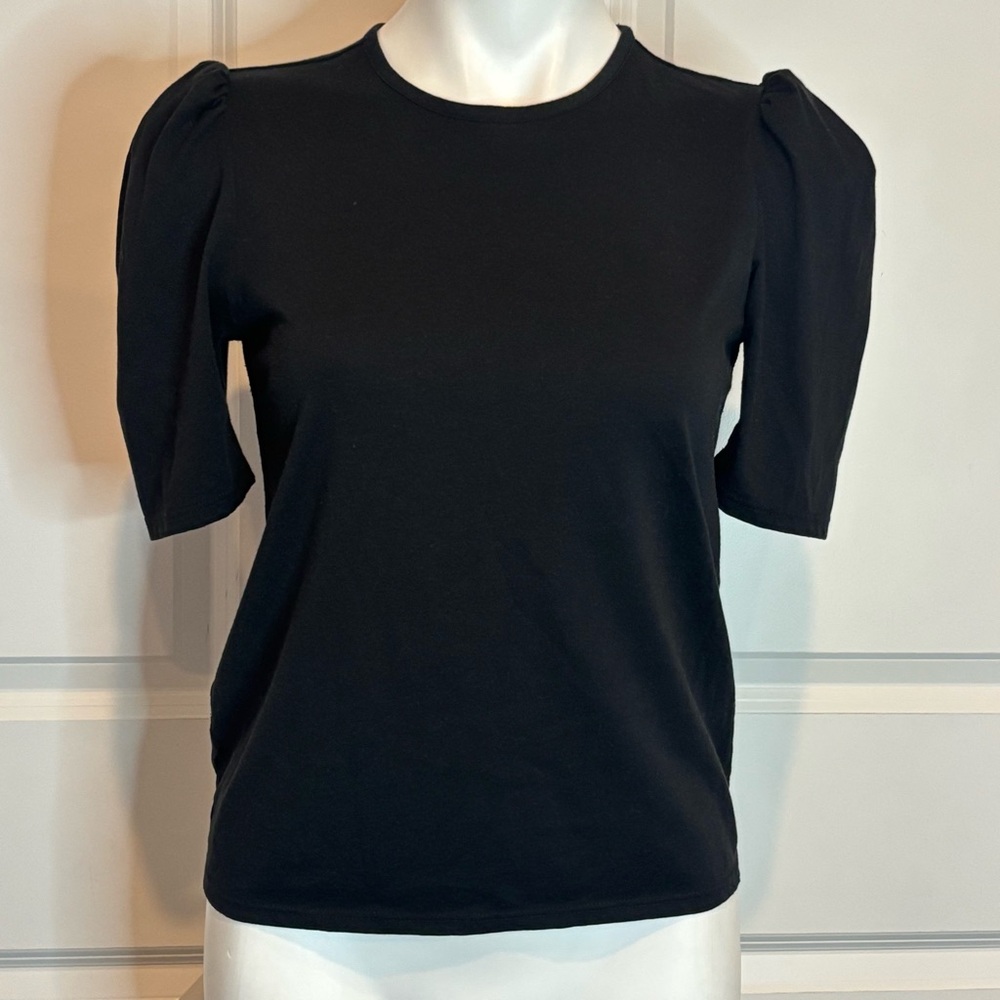 Rebecca Taylor Black Short Puff Sleeve Crew Tee XS